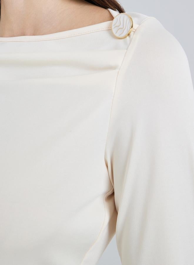 Styli Women Beige Asymmetrical Neck Knit Top - Image 3